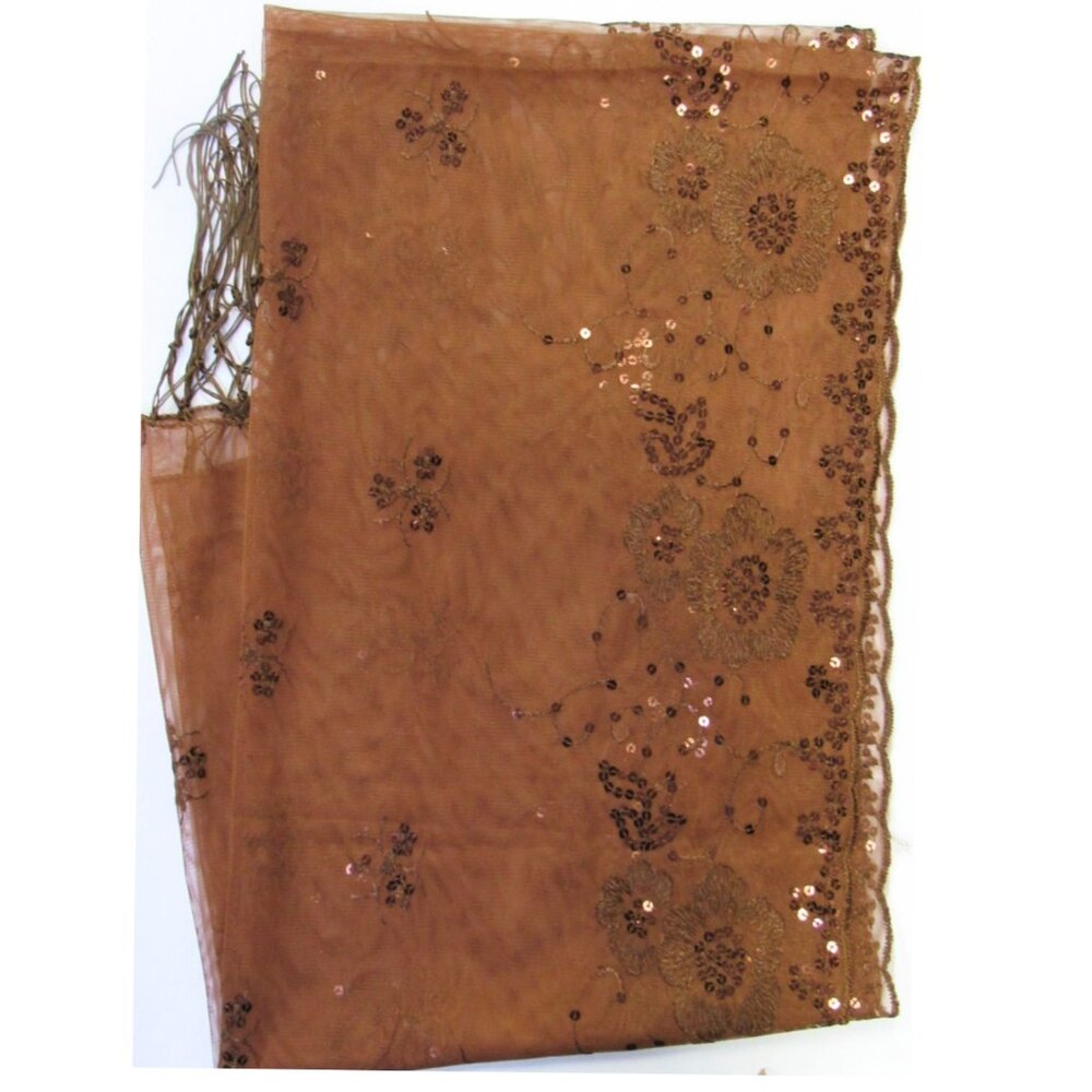 Brown Sequin Shawl Wrap Sparkle Fringe Scarf Wedding Bridal Dressy Formal - Picture 4 of 4